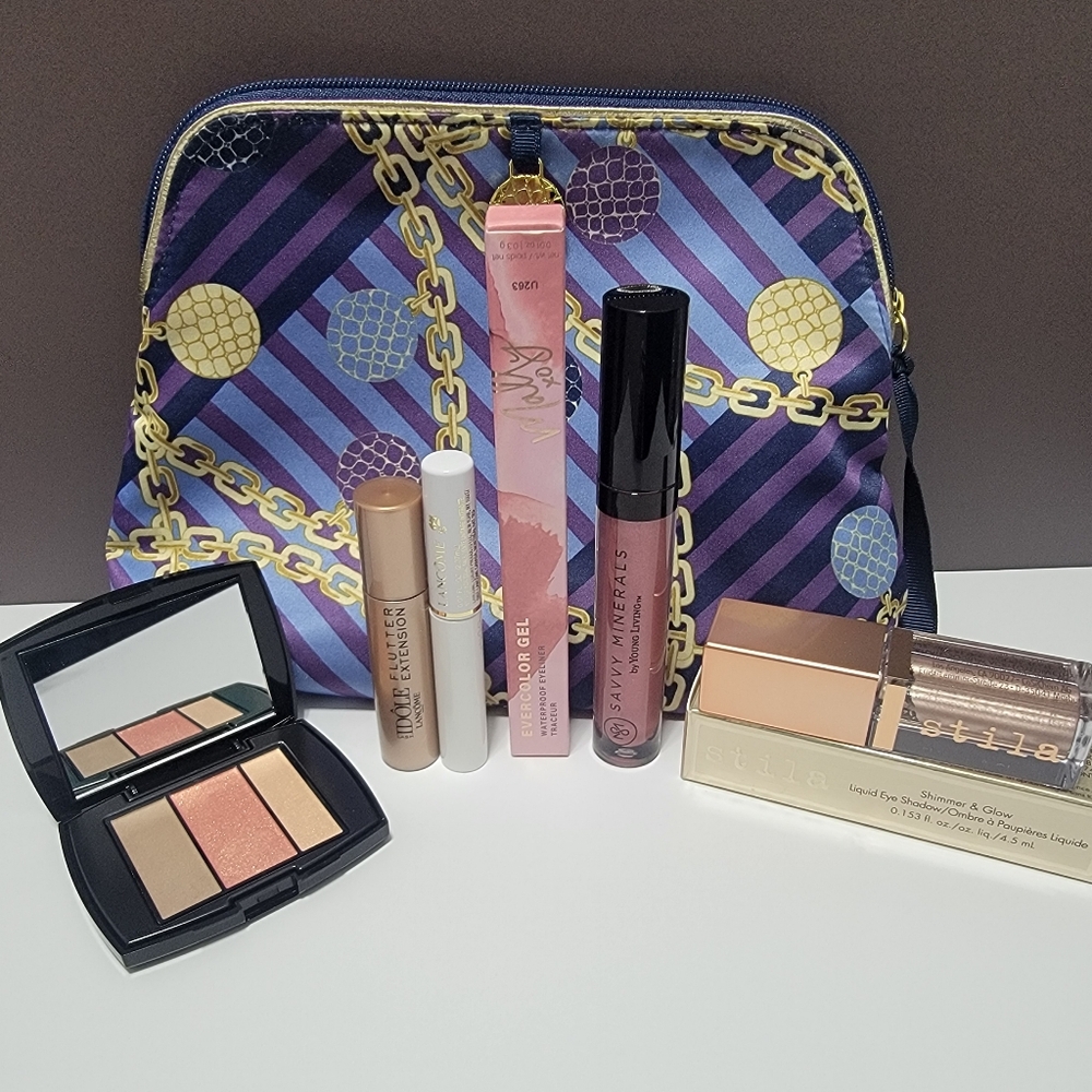 Face, Eyes, and Lips Custom Curated Travel Set includes Lancome, Stila, Mally.